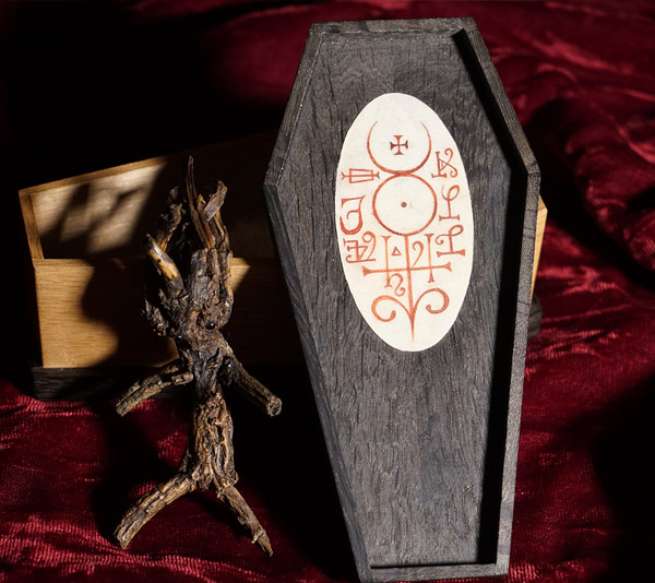 Mandrake figure in Oak Coffin box 9